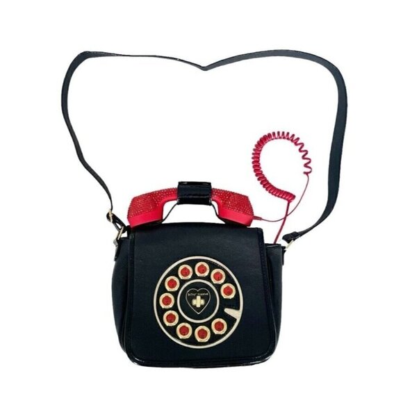 Betsey Johnson Handbags - Vintage Betsey Johnson Y2K Rhinestone Rotary Phone Telephone Crossbody Bag RARE